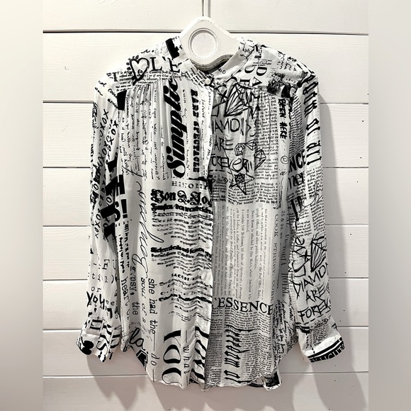 🖤 MARC AUREL – Black & White Graphic Print Blouse – Size 42 - Picture 1 of 11